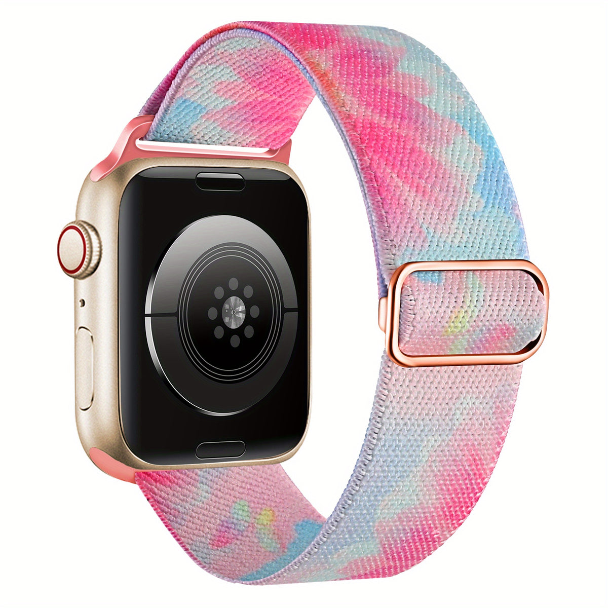 Bracelet Apple Watch en nylon motif peinture, coloris aquarelle rose et bleu
