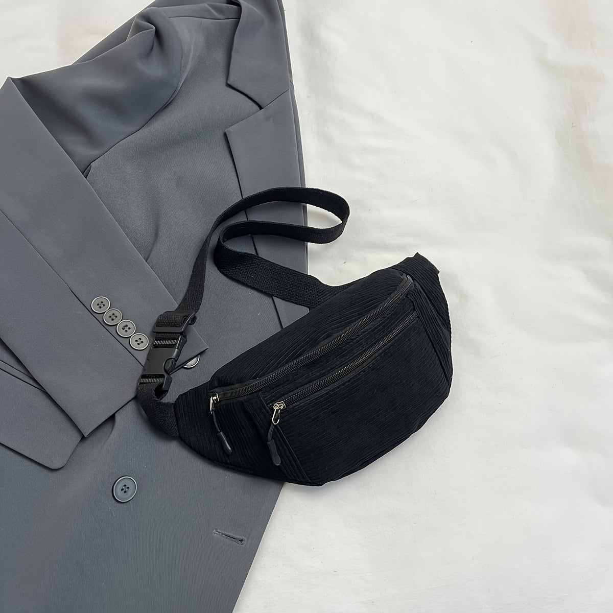 Sac banane velours côtelé beige – vue 3