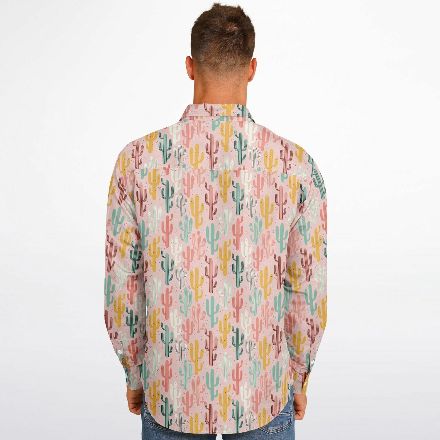 chemise à manches longues motif cactus rose pale