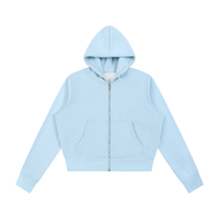 Hoodie zippé femme molletonné bleu ciel, vue de face