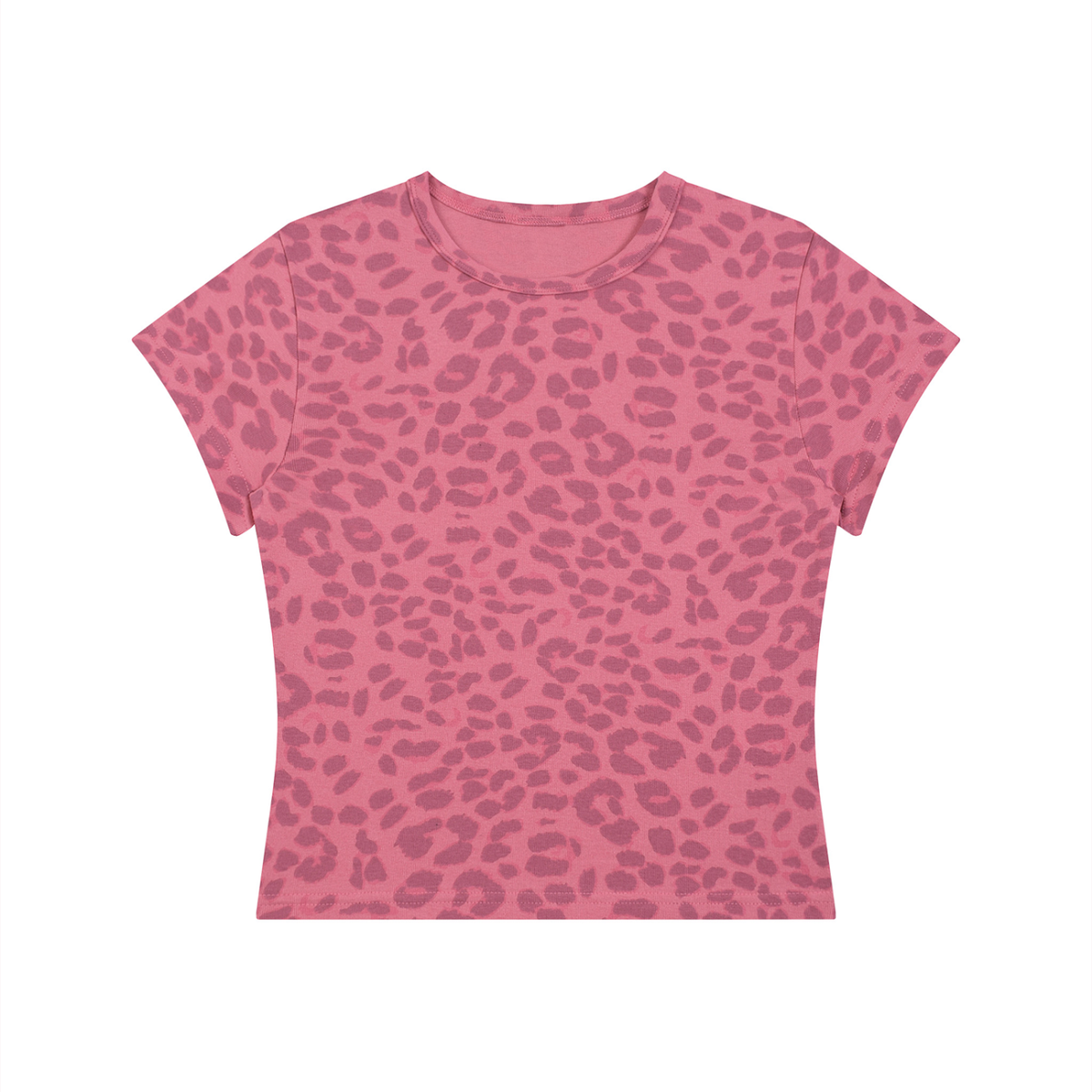 T-shirt femme léopard crop top framboise, vue de face