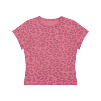 T-shirt femme léopard crop top framboise, vue de face