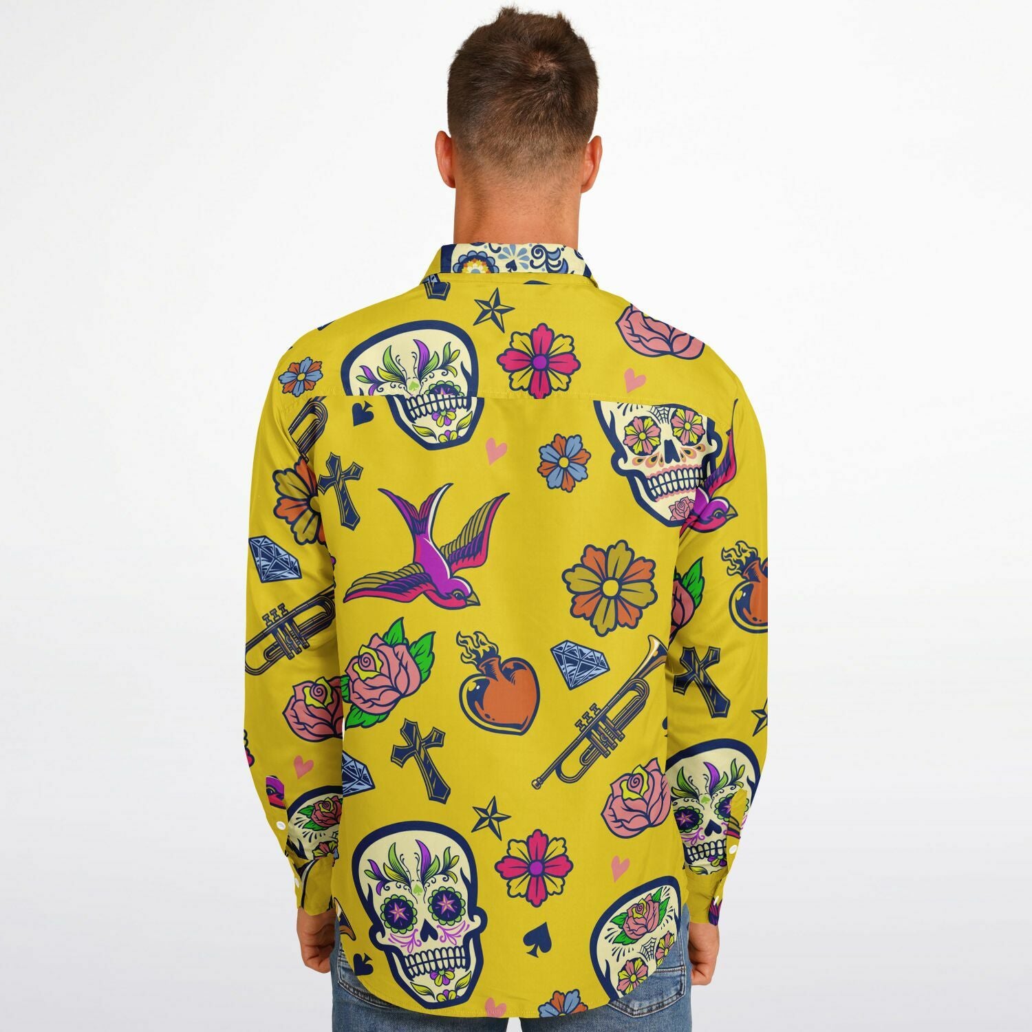 chemise originale pour homme motifs trompettes et têtes de morts