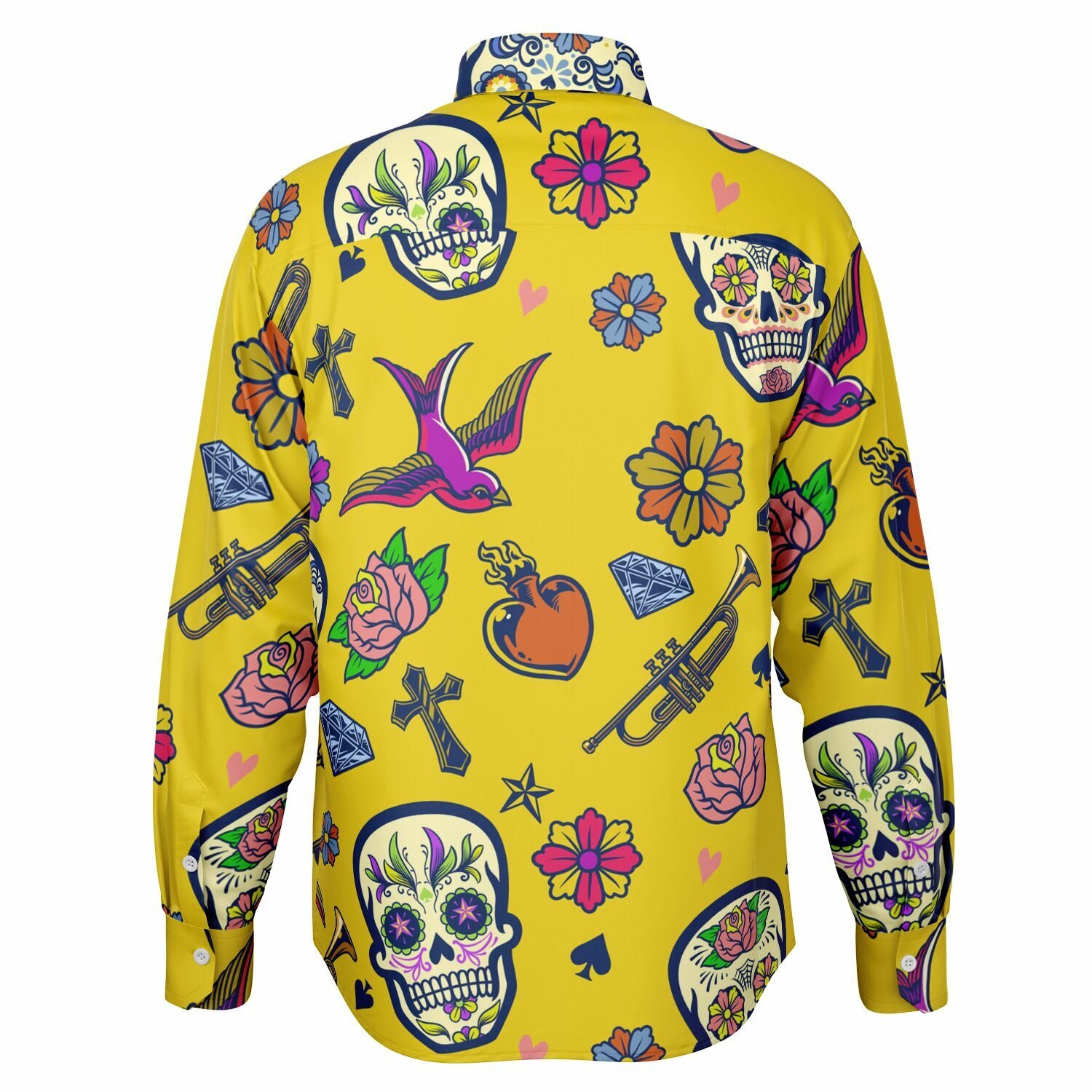 chemise homme styles uniques têtes de morts et fleurs