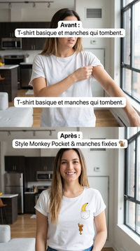 T-shirt Femme Original Manches Repliées Monkey Pocket - Singe Banane