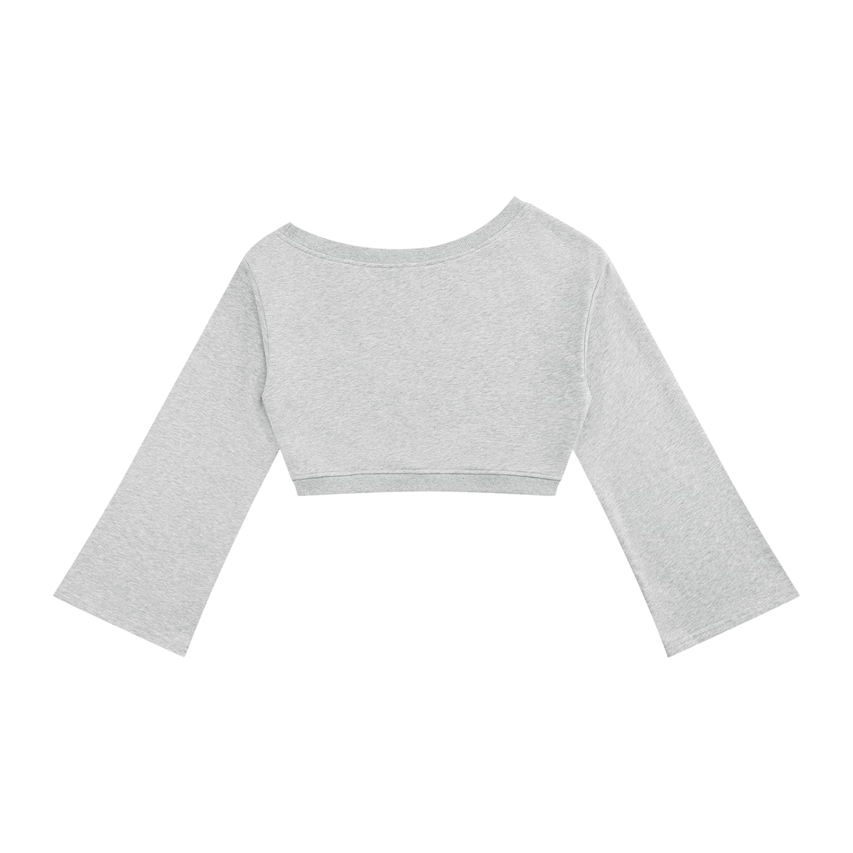Dos du sweat crop top femme épaules dénudées manches évasées gris chiné