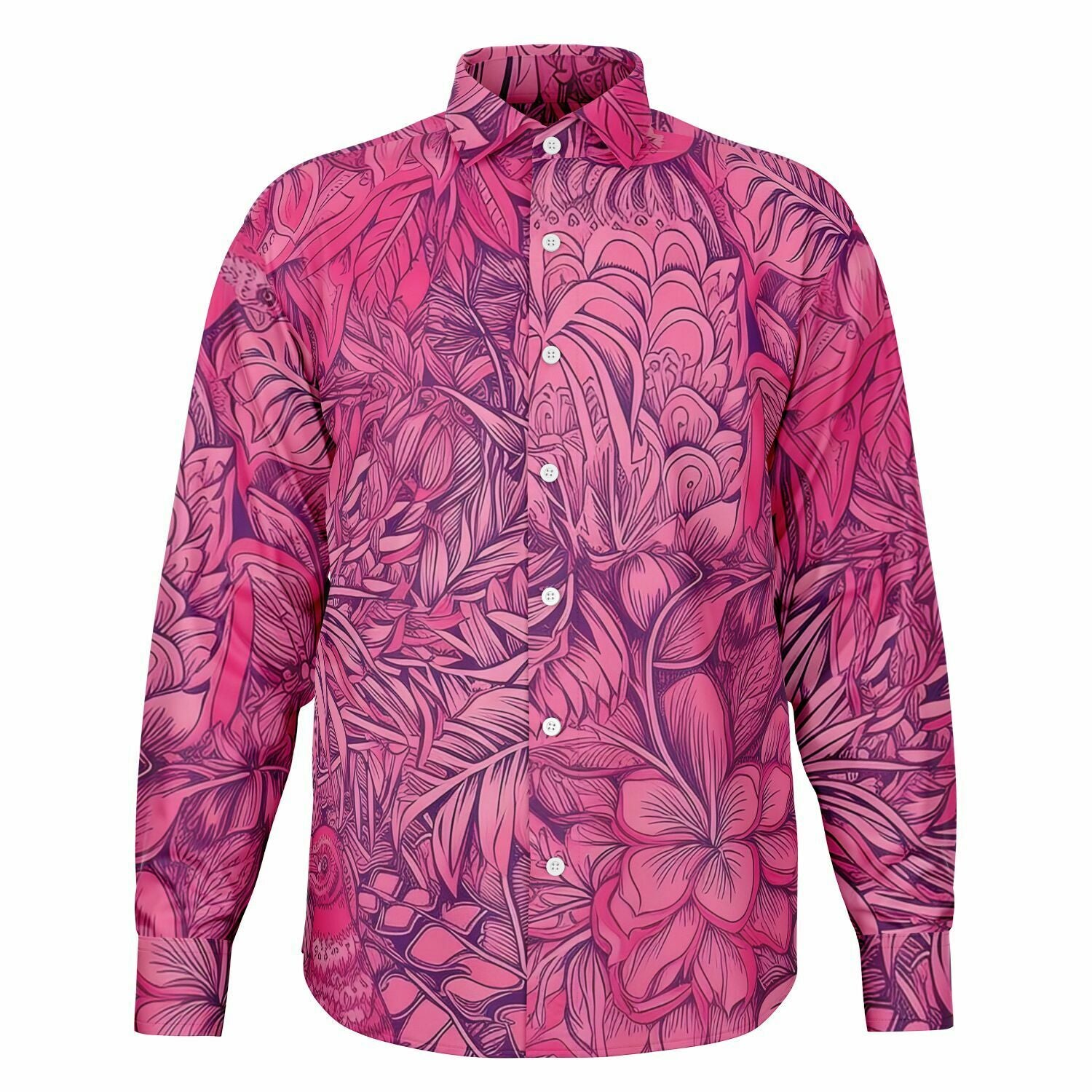 Chemise homme manches longues à fleurs rose