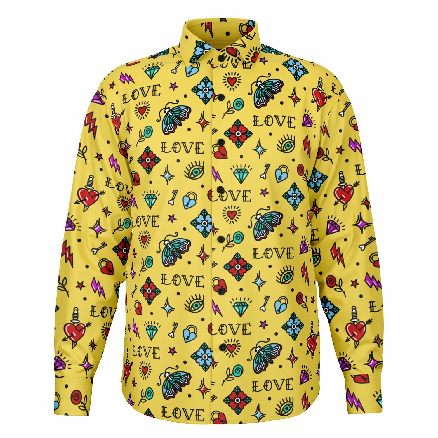 Chemise Homme originale jaune style tatoo - Manches Longues