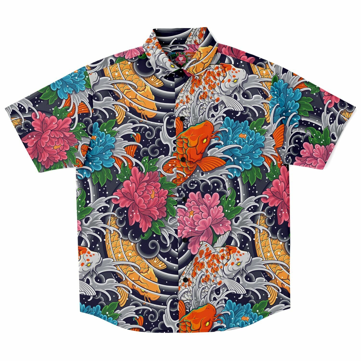 Chemise Homme - Manches Courtes style japonais – Motifs carpes koï et chrysanthèmes