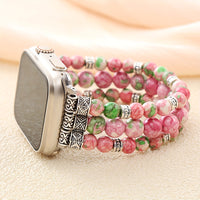 Bracelet Apple Watch en perles de jade rose, vue détaillée