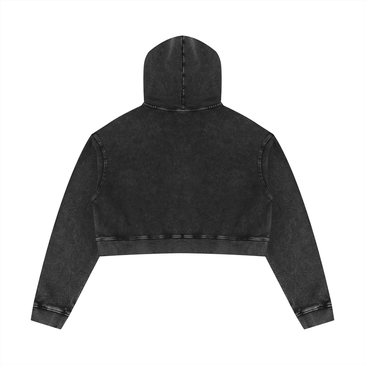 Dos du hoodie crop top femme effet minéral noir délavé