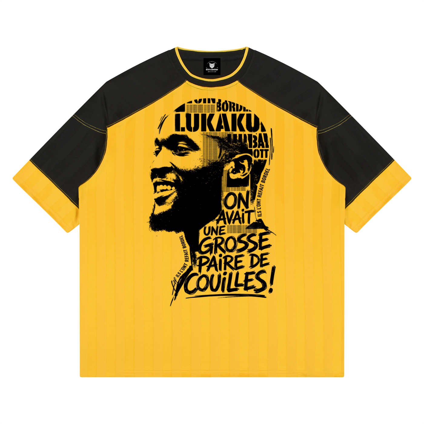 T-shirt raglan rayé jaune et noir unisexe vue de face - CHT'M Boutique Belgique