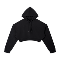 Hoodie crop top femme essentiel noir, vue de face