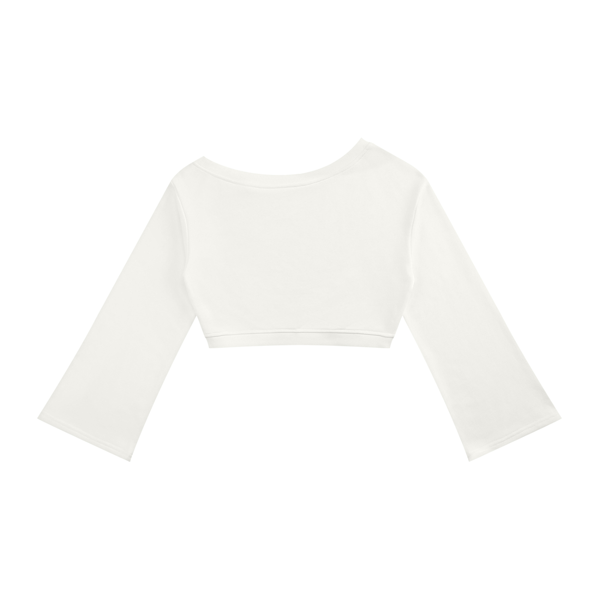 Dos du sweat crop top femme épaules dénudées manches évasées blanc