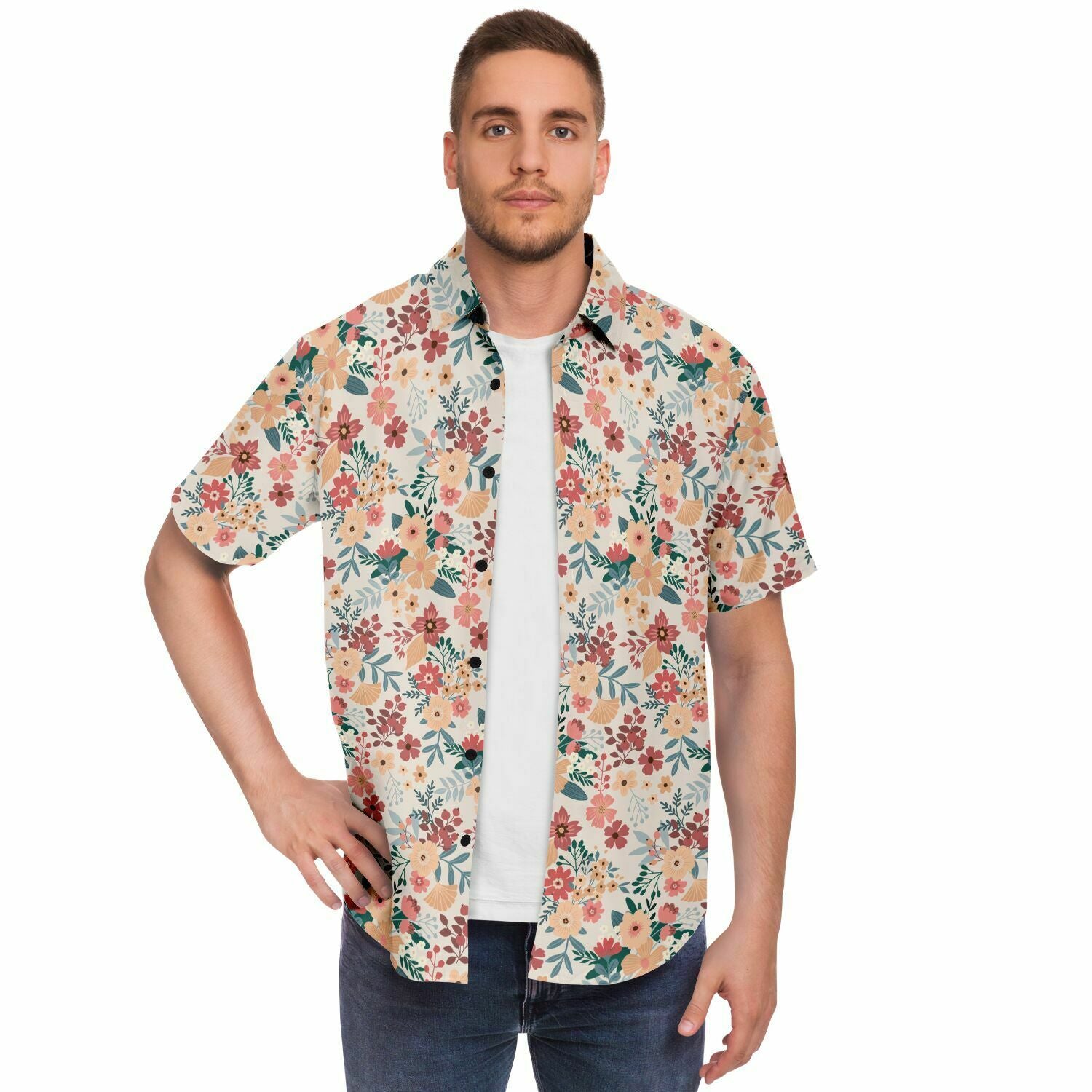 Chemise homme manches courtes à fleurs