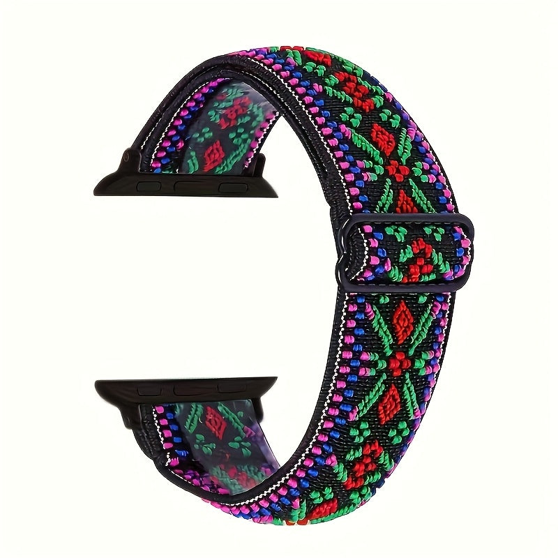 Bracelet Apple Watch élastique tissé à motifs, coloris ethnique violet