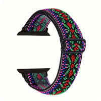 Bracelet Apple Watch élastique tissé à motifs, coloris ethnique violet