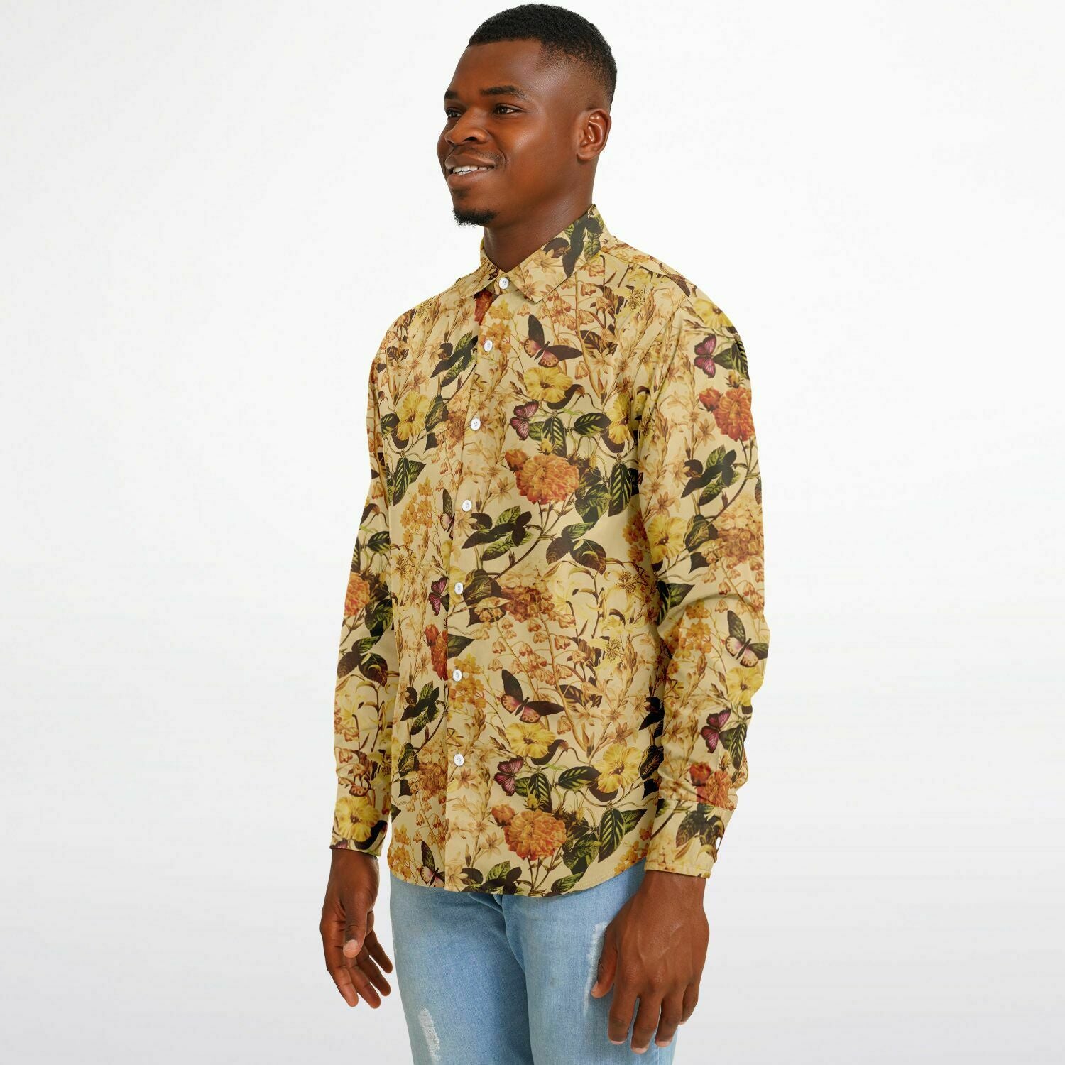 chemise à manches longues beige pour homme