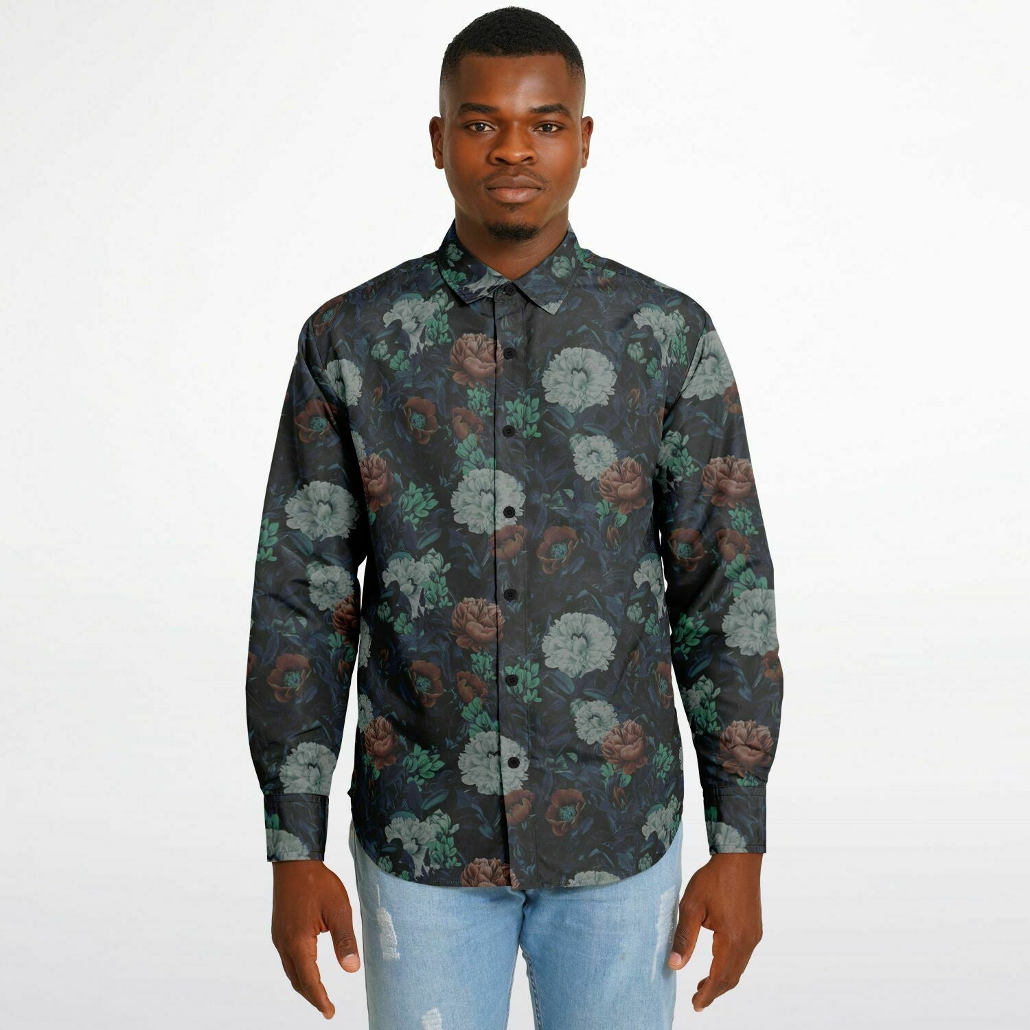 chemise élégante homme manches longues fleurs