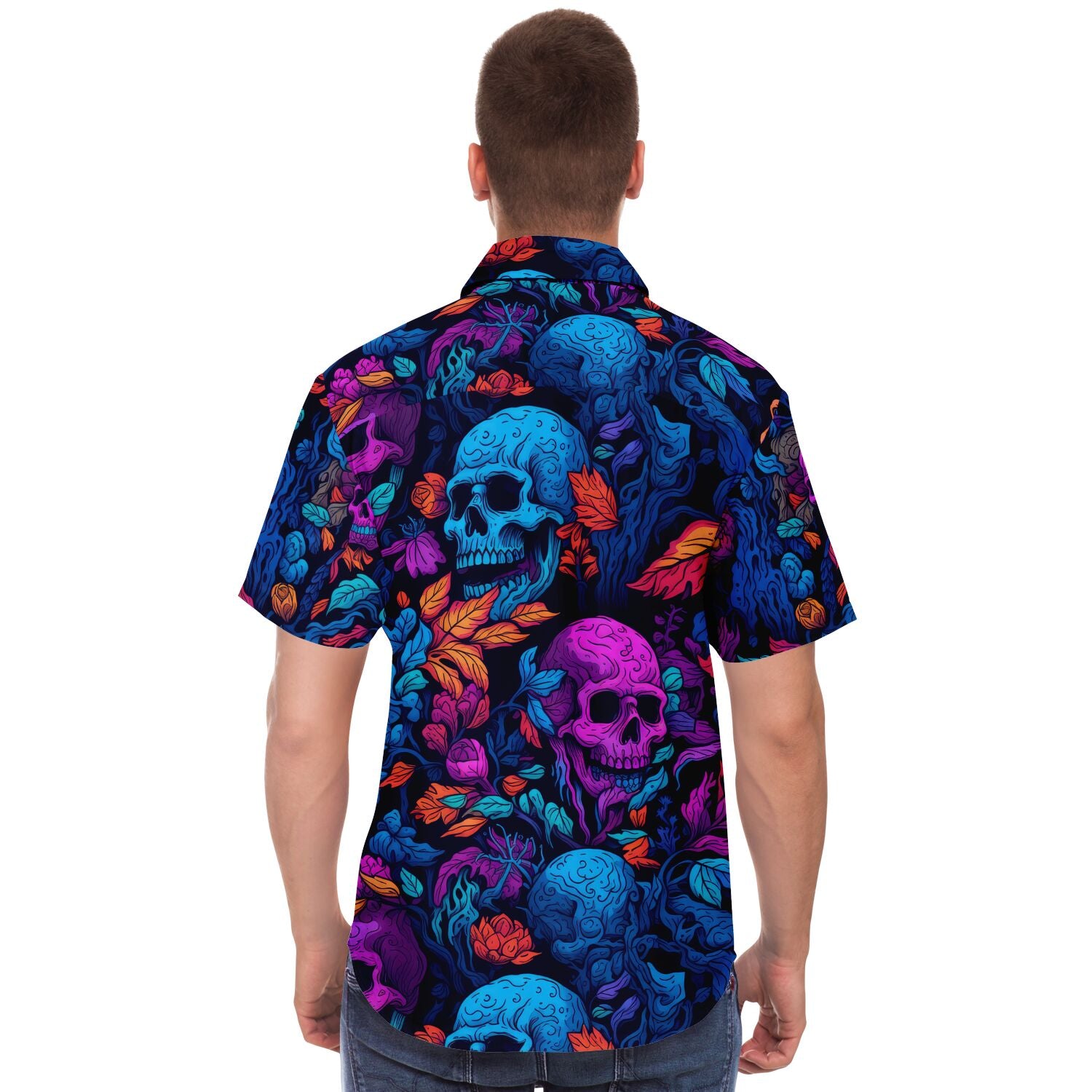 chemise estivale homme têtes de mort fluo