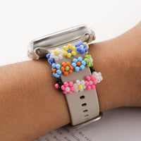 Charms en perles fleurs et smiley pour bracelet Apple Watch, coloris modèle 3 fleurs multicolores