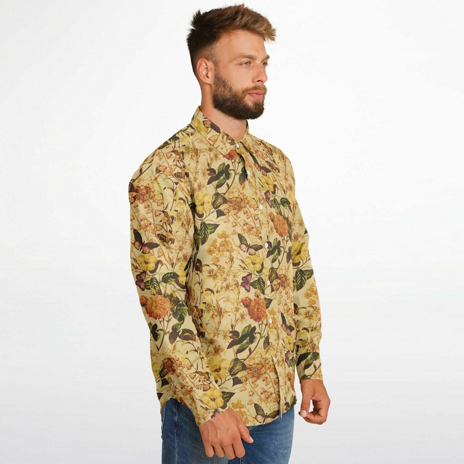 chemise originale beige avec motifs fleurs