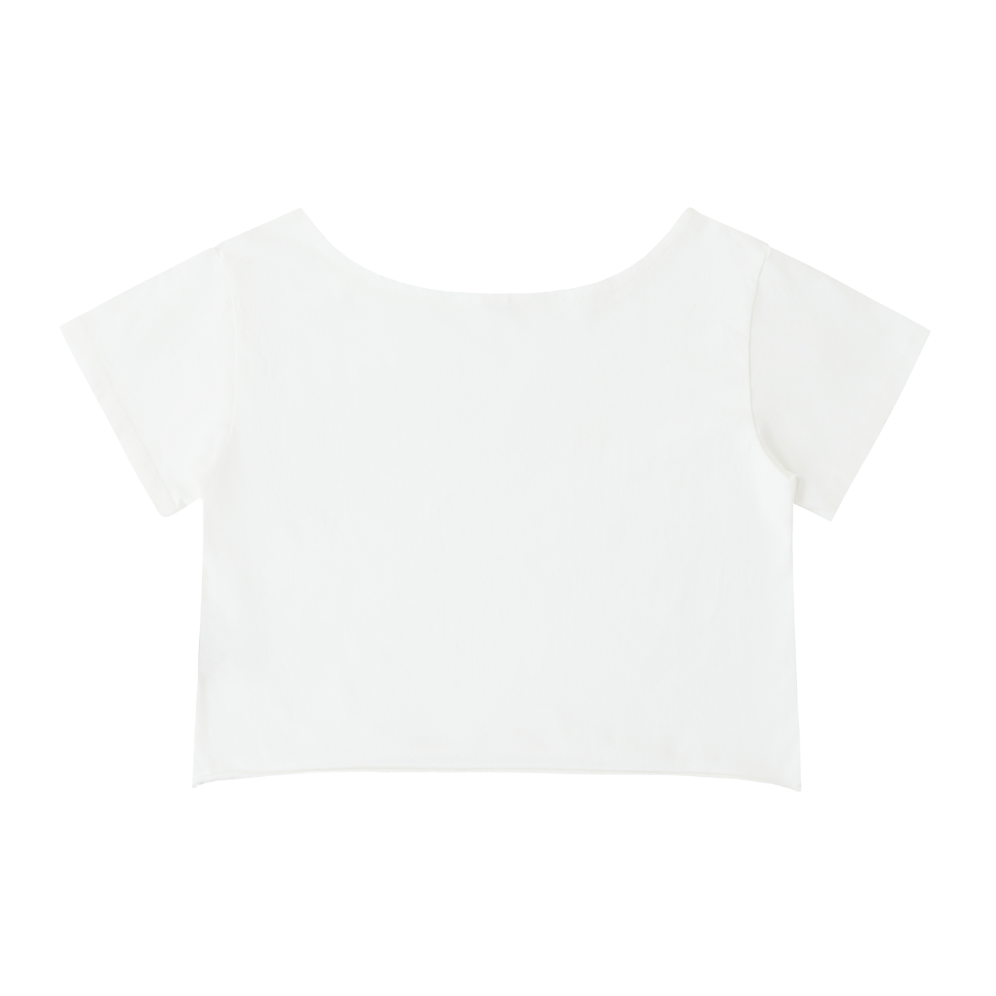 Dos du crop top femme blanc à col bateau - dos uni et ourlet roulé laissé brut