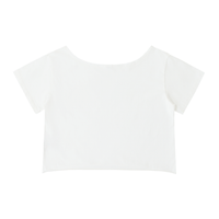 Dos du crop top femme blanc à col bateau - dos uni et ourlet roulé laissé brut