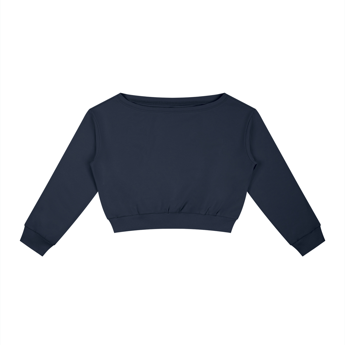 Sweat épaules dénudées femme crop top bleu marine, vue de face