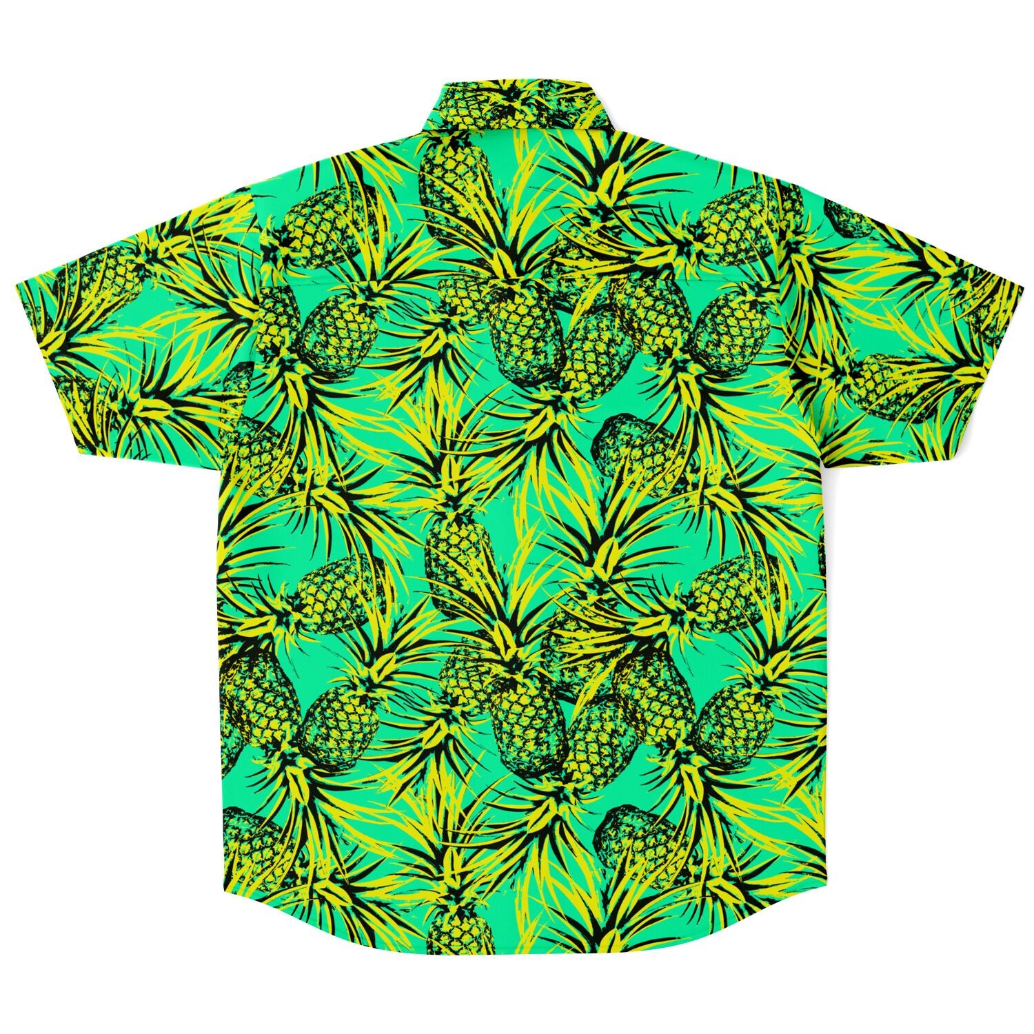 Chemise homme manches courtes vert fluo à ananas, vue de dos à plat