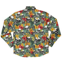 chemise à motifs têtes de morts et fleurs