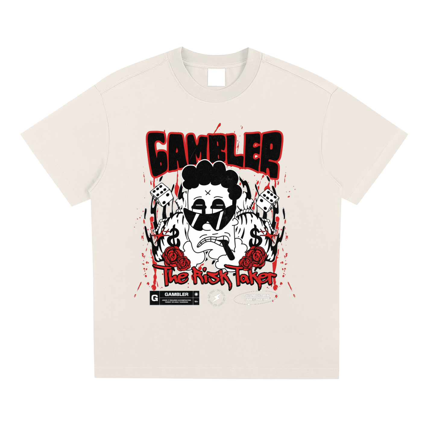 T-shirt oversized Gambler The Risk Taker en abricot clair - mascotte cartoon et patchs CHT’M