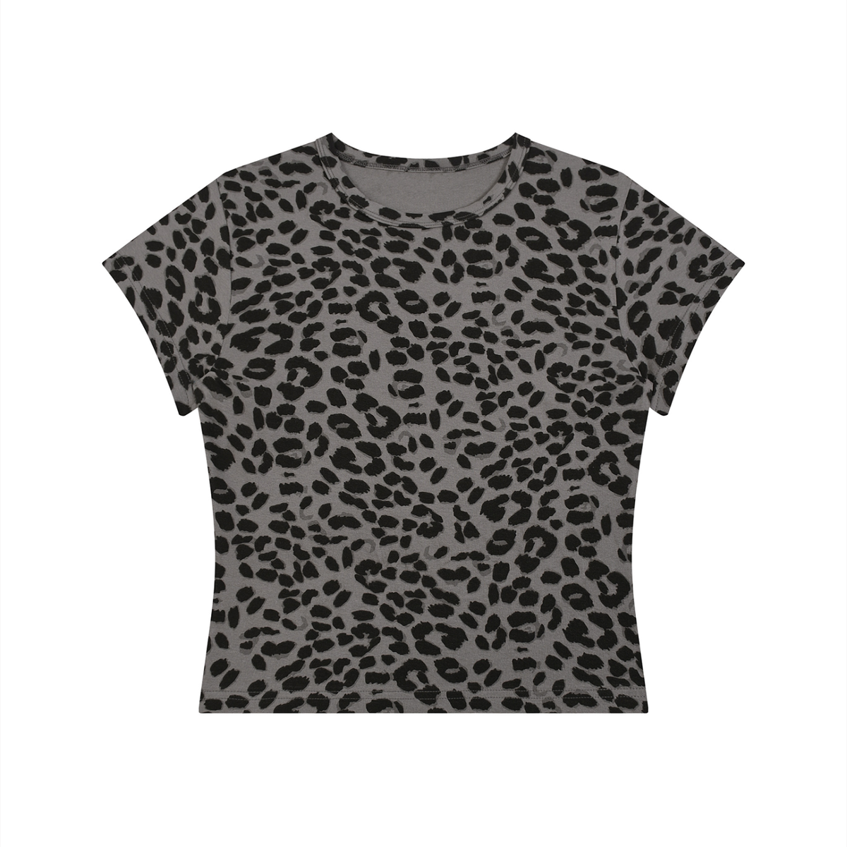 T-shirt femme léopard crop top anthracite, vue de face