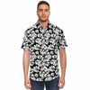CHEMISE HOMME originale fleurs blanches sur fond noir - MANCHES COURTES