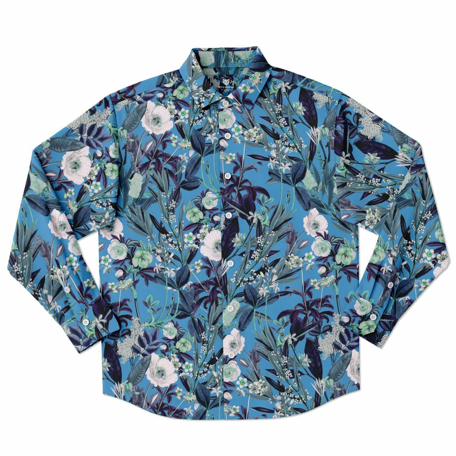 chemise stylée bleue à motifs floraux