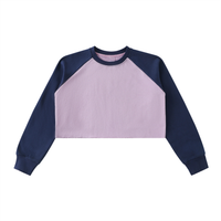 Sweat crop top femme raglan bicolore lilas, vue de face