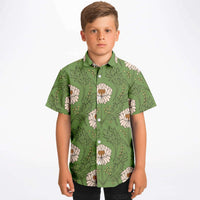 Chemise garçon verte à fleurs originale manches courtes