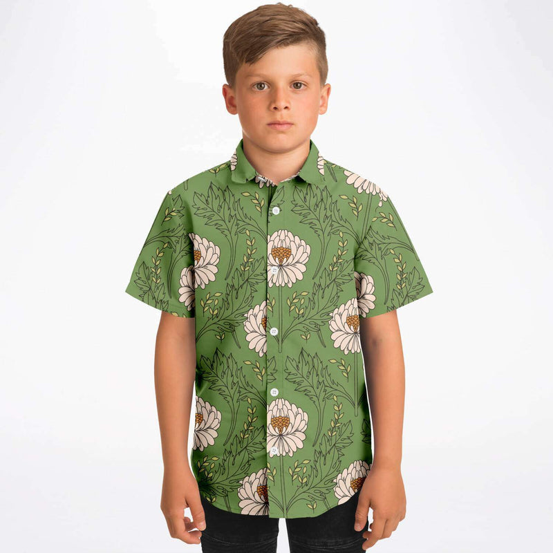 Chemise garçon verte à fleurs originale manches courtes