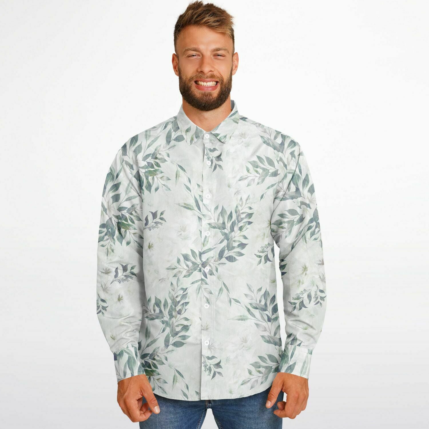 CHEMISE HOMME originale blanche  à fleurs - MANCHES LONGUES