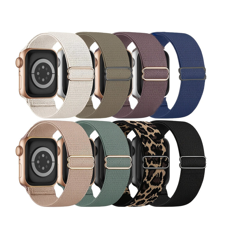 Lot de 8 bracelets Apple Watch élastiques en nylon, coloris lot neutres et léopard