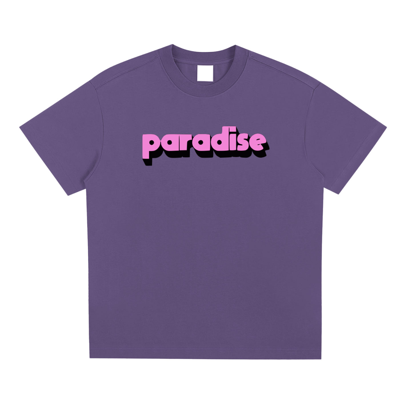 T-shirt oversized paradise en violet brume - lettrage rose bonbon ombré de noir sur le torse
