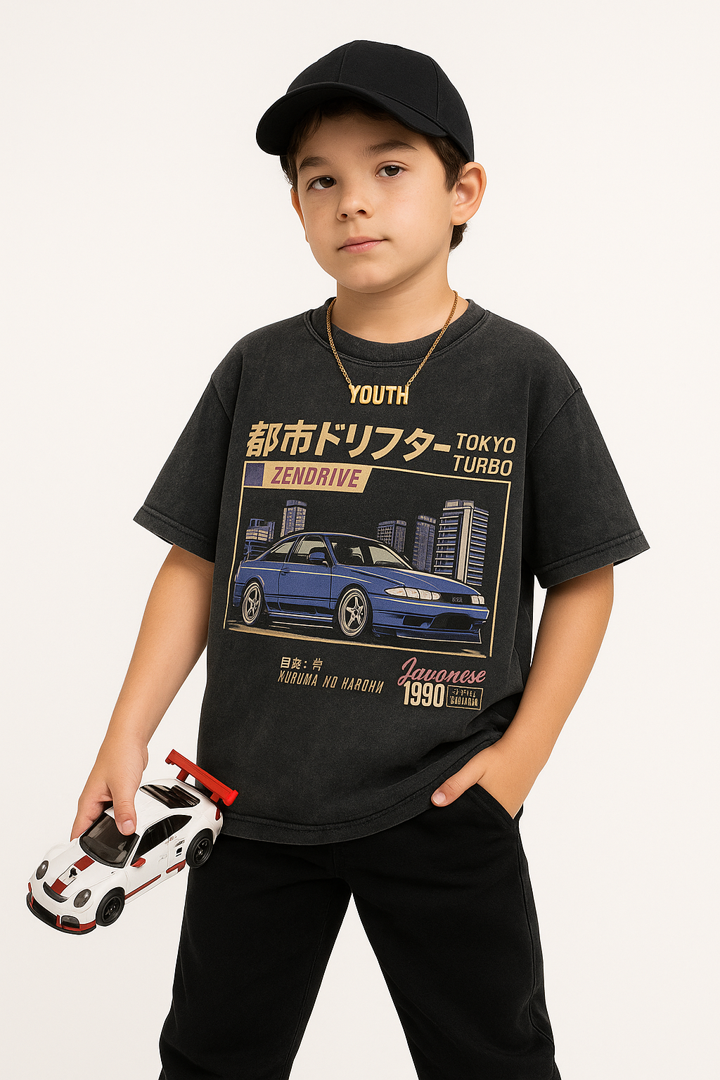 T-shirt oversized enfant Tokyo Drift - imprimé coupé japonais et kanji Tokyo Turbo