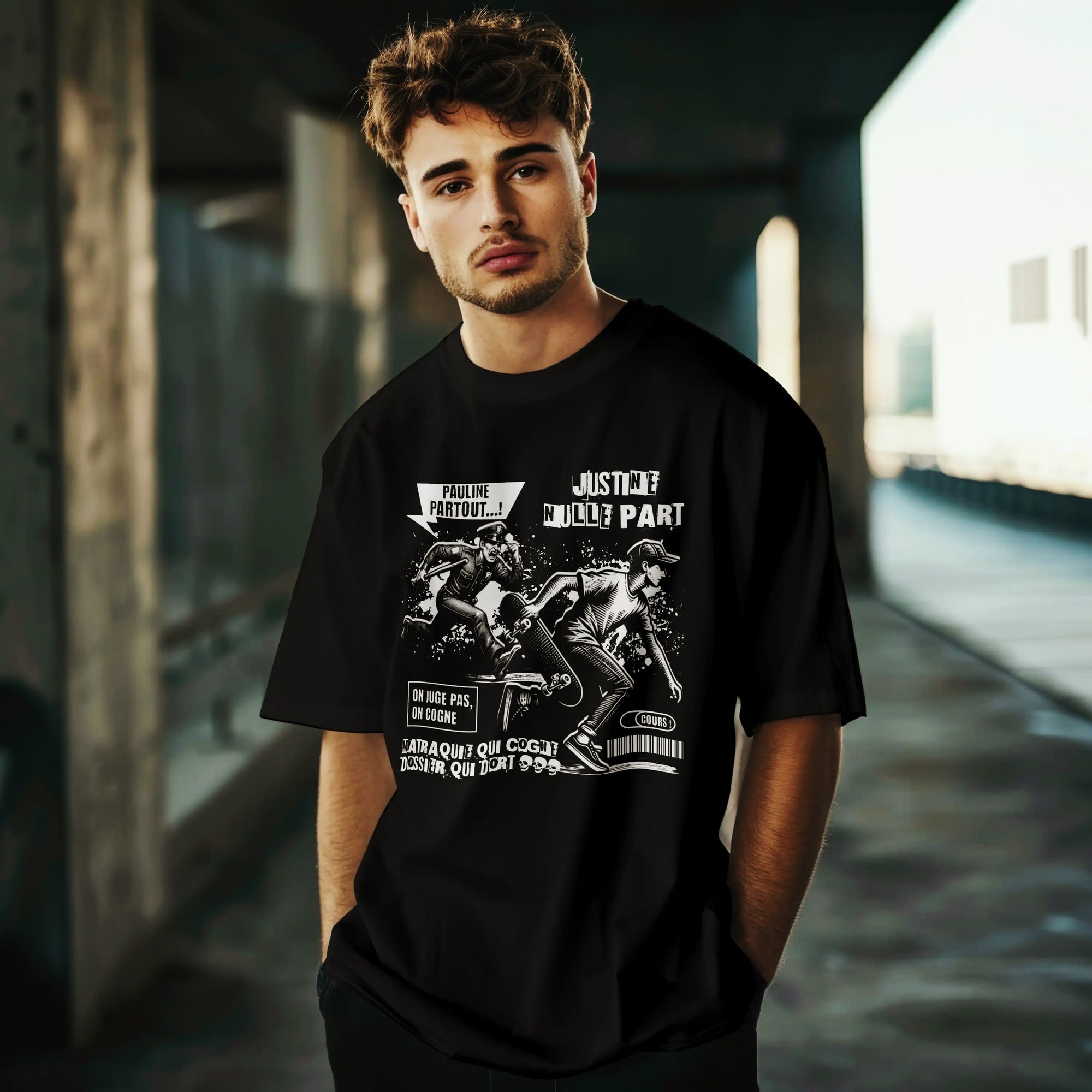 T-shirt Humour Justice - Pauline Partout Justine Nulle Part Police Partout Justice Nulle Part