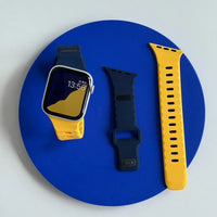 Bracelet Apple Watch sport en silicone, coloris marine et jaune