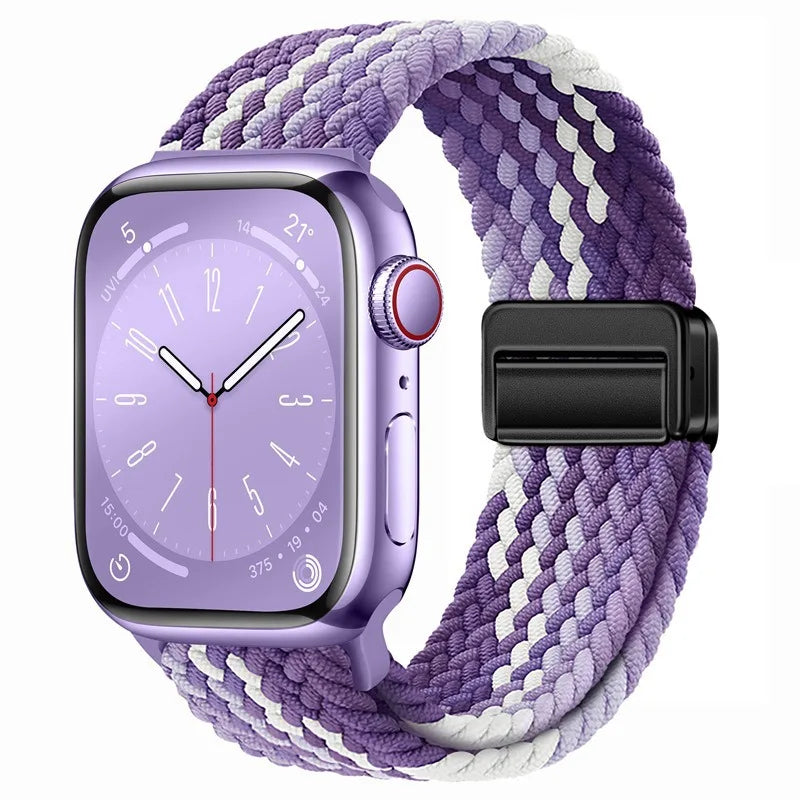 Bracelet Apple Watch en nylon tressé à fermoir magnétique, coloris raisin