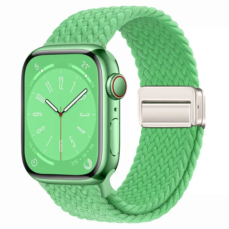 Bracelet Apple Watch en nylon tressé à fermoir magnétique, coloris vert vif
