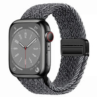 Bracelet Apple Watch en nylon tressé à fermoir magnétique, coloris gris chiné