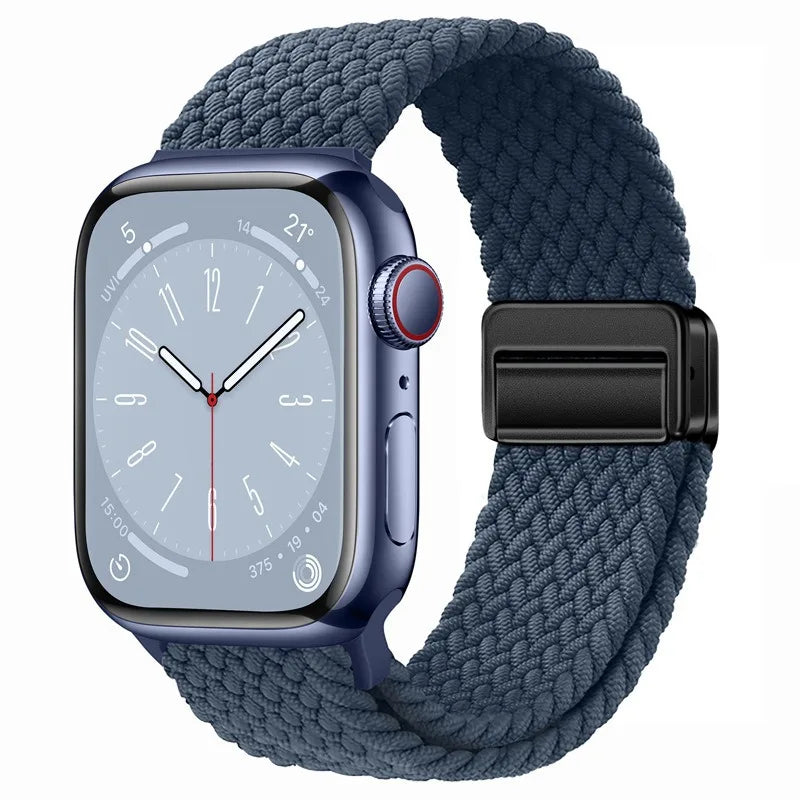 Bracelet Apple Watch en nylon tressé à fermoir magnétique, coloris bleu profond