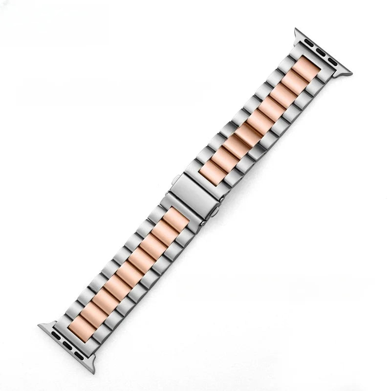 Bracelet Apple Watch à maillons en acier inoxydable, coloris argent et bronze