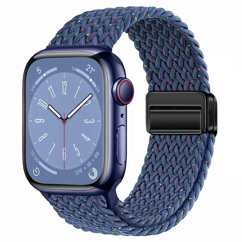 Bracelet Apple Watch en nylon tressé à fermoir magnétique, coloris bleu nuit